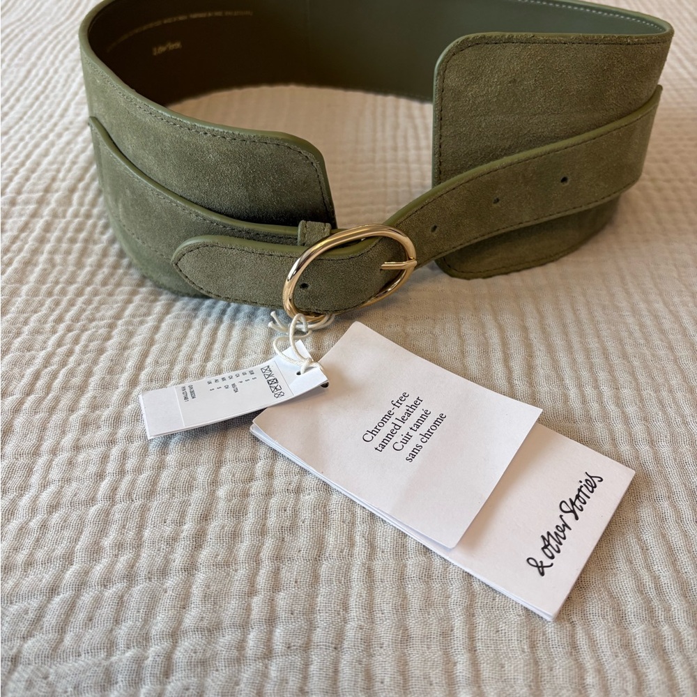 Olive Green Suede Belt with Gold Buckle